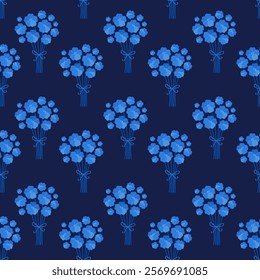 bouquets of forget-me-nots on an endless blue pattern. floral print in a modern style.