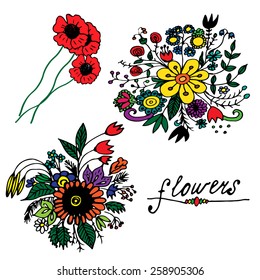 bouquets hand drawn doodle set