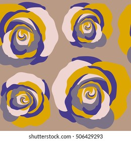 Bouquets of multicolored roses on a beige background. Seamless pattern. Vector illustration.