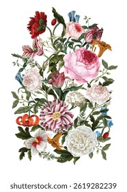 Bouquets with oil painting rococo still-lifes flowers. Vector