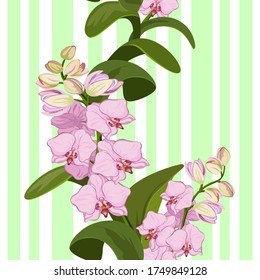 Bouquets of orchids in a seamless pattern.Colored background with bouquets of orchids in the pattern.