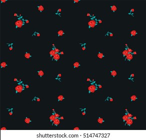 Bouquets of red roses, seamless pattern on black background illustration vector.