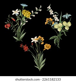 Bouquets with thin meadow flowers. Vector