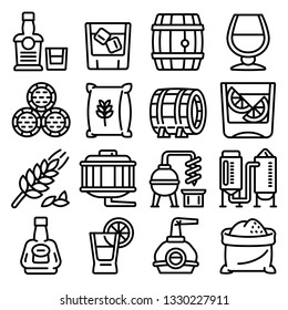 Bourbon barrel distillery vector icon set. Outline illustration of bourbon barrel distillery vector icon for web design isolated on white background