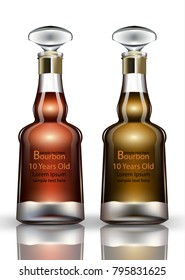 Bourbon cognac Vector realistic bottles. Product packaging design mock up 3d illustrations