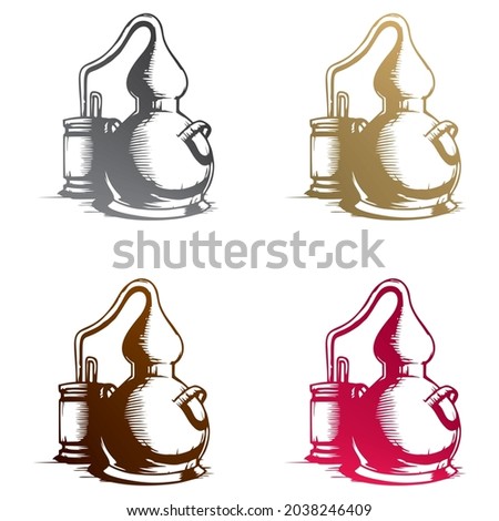 Bourbon Equipment Icon Vector Illustration. Distillery Logo Element. Cooper Alcohol Distillation Unit Isolated On A White Background
