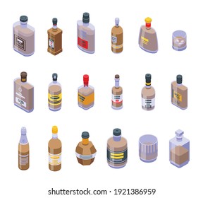 Bourbon icons set. Isometric set of bourbon vector icons for web design isolated on white background