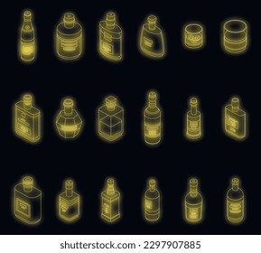 Bourbon icons set. Isometric set of bourbon vector icons neon color on black