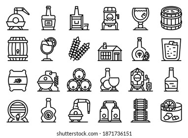 Bourbon icons set. Outline set of bourbon vector icons for web design isolated on white background