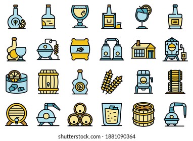 Bourbon icons set. Outline set of bourbon vector icons thin line color flat on white