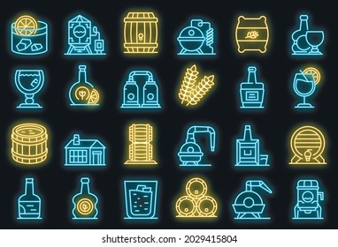 Bourbon icons set. Outline set of bourbon vector icons neon color on black