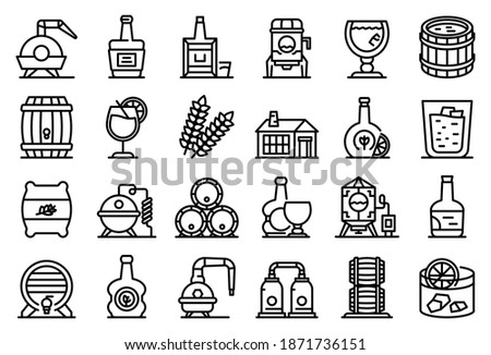 Bourbon icons set. Outline set of bourbon vector icons for web design isolated on white background