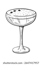 Bourbon sour cocktail hand drawn isolated on white background. Vintage sketch of alcoholic drink glass. Party cocktail. Vector illustration