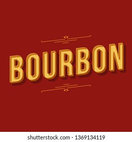 Bourbon vintage 3d vector lettering. Retro bold font, typeface. Old school stylized letters with decorative text dividers. 90s, 80s poster, banner, t shirt typography design. Dark red color background