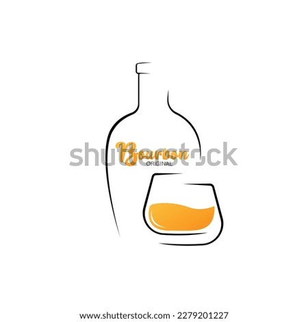 Bourbon or whiskey logo. Brandy bottle and glass