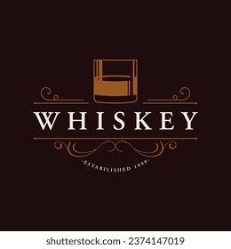 Bourbon whiskey logo with luxury retro vintage decoration. for labels, badges, bars, restaurants.