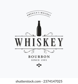 Bourbon whiskey logo with luxury retro vintage decoration. for labels, badges, bars, restaurants.