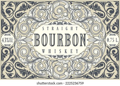 Bourbon Whiskey - monochrome ornate vintage decorative label