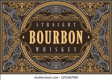 Bourbon Whiskey - Ornate Vintage Decorative Label