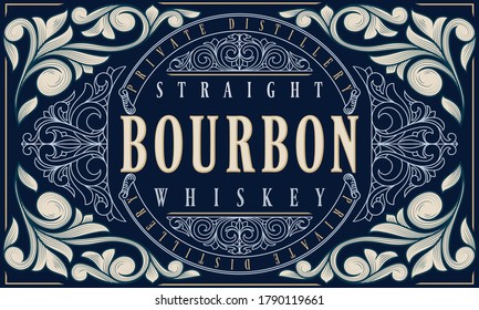 Bourbon Whiskey - Ornate Vintage Decorative Label