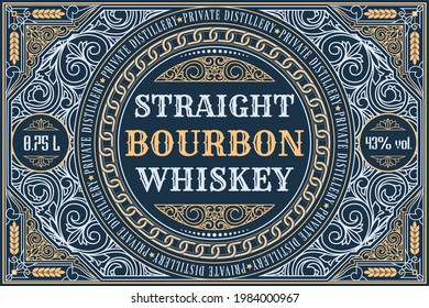 Bourbon Whiskey - ornate vintage decorative label