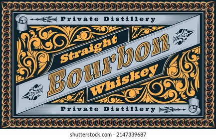 Bourbon Whiskey - etiqueta decorativa vintage ornamental