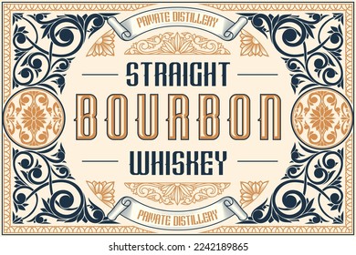 Bourbon Whiskey - ornate vintage decorative label