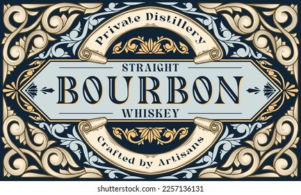 Bourbon Whiskey - ornate Vintage dekoratives Etikett