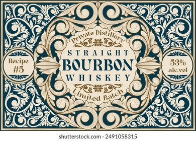 Bourbon Whiskey - ornate vintage decorative label