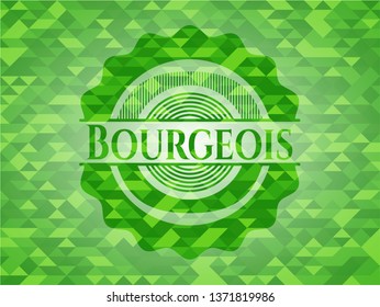 Bourgeois green emblem with triangle mosaic background