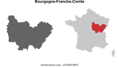 Bourgogne-Franche-Comte region blank outline map set