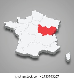 Bourgogne-Franche-Comte region location within France 3d isometric map