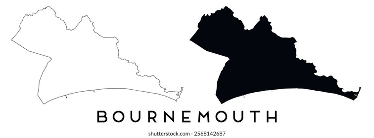 Bournemouth map outline and black silhouette vector