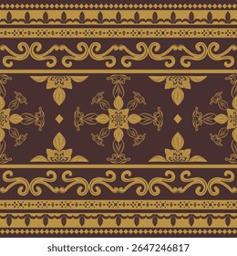 Boutique grandioso florescente Elaborar design de opulência com ornamento de rolagem dourada. Natureza Inspirado Delicado Ouro no fundo marrom para luxo padrão fronteira interior exterior Kebaya Border Beautiful