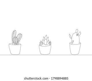 The boutique of cactus flower tree in a pot ,line art drawing freehand 