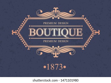 Boutique calligraphic border, Luxurious retro сalligraphic template vector flourishes border,  Decorations elegant royal lines, Boutique brand, wedding shop, hotel sign, Vector illustration