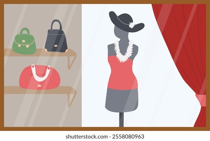 Boutique Clothes Shop Window Vector Illustration