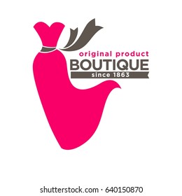 Boutique colorful logotype with red dress isolated on white