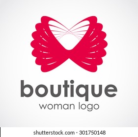 Boutique cute red circle curve abstract vector logo design template woman fashion business icon company store symbol concept