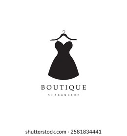 Boutique fashion logo. Mannequin dress and handbag on pink background.Women's clothing logo with hanger, luxury clothes.Logo for business,boutique,fashion shop,model,shopping and beauty. 