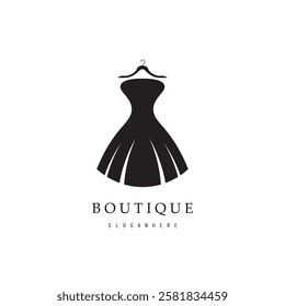 Boutique fashion logo. Mannequin dress and handbag on pink background.Women's clothing logo with hanger, luxury clothes.Logo for business,boutique,fashion shop,model,shopping and beauty. 