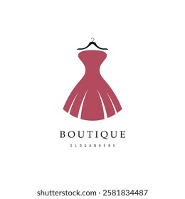 Boutique fashion logo. Mannequin dress and handbag on pink background.Women's clothing logo with hanger, luxury clothes.Logo for business,boutique,fashion shop,model,shopping and beauty. 