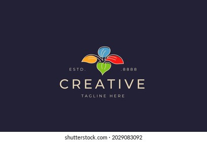 Diseño del logo de la Flor Boutique. Ilustración vectorial de la línea de hojas florales de lujo. Plantilla moderna de diseño de iconos vintage con estilo de arte de línea.