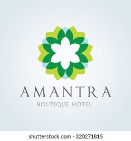 Boutique Hotel Green Ornament Monogram Logo Template