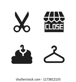 boutique icon. 4 boutique vector icons set. clothing, hanger and scissors icons for web and design about boutique theme