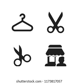 boutique icon. 4 boutique vector icons set. hanger, store and scissors icons for web and design about boutique theme