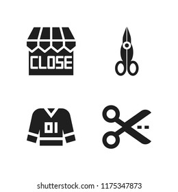 boutique icon. 4 boutique vector icons set. store, clothes and scissors icons for web and design about boutique theme