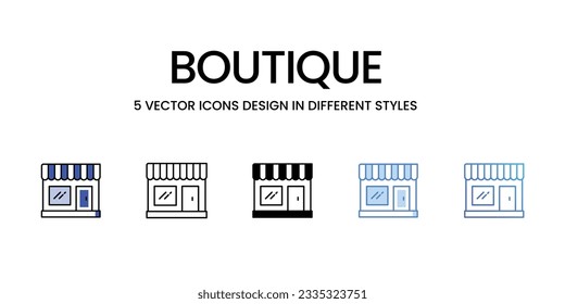 Boutique Icon Design in Five style with Editable Stroke. Line, Solid, Flat Line, Duo Tone Color, and Color Gradient Line. Suitable for Web Page, Mobile App, UI, UX and GUI design.