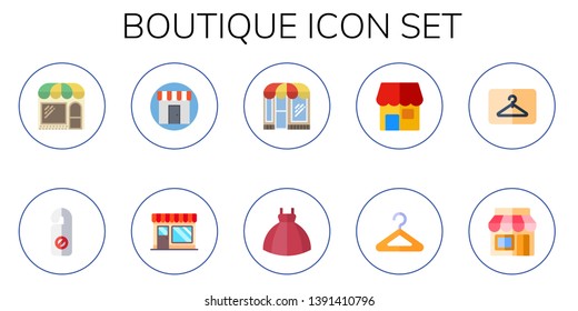 boutique icon set. 10 flat boutique icons.  Simple modern icons about  - store, hanger, dress, shop
