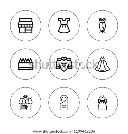 Boutique icon set. collection of 9 outline boutique icons with dress, hanger icons. editable icons.